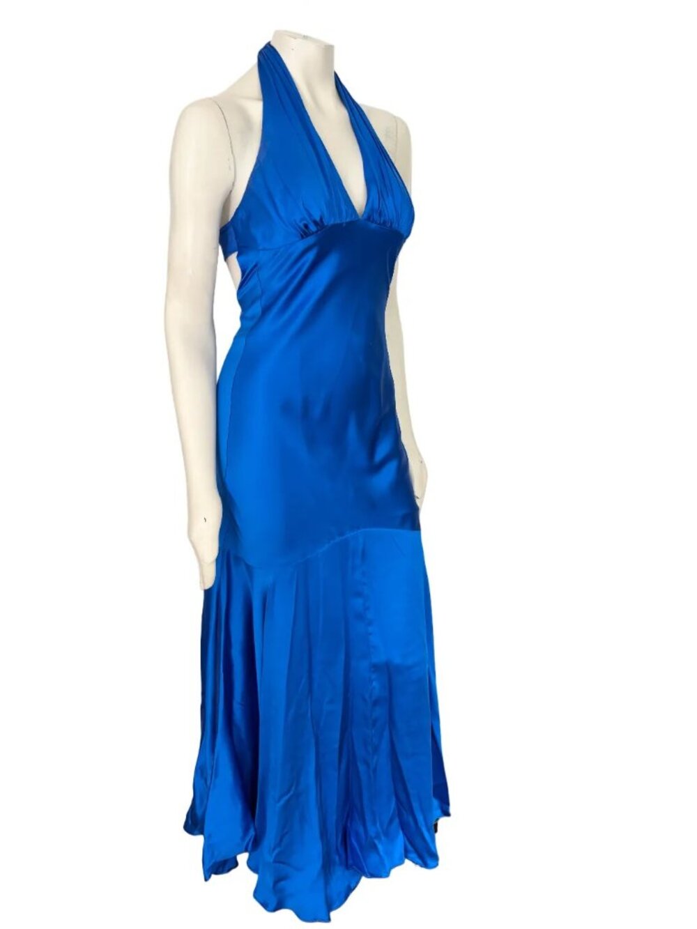 VTG CACHE 100% Silk Halter Neck Formal Mermaid Dress Royal Blue Y2K SZ 6 - Picture 5 of 13